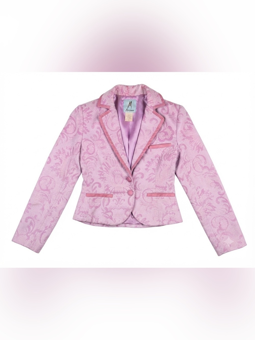 Marciano Guess Purple Brocade Leather Trim Vintage Blazer Jacket Size 4